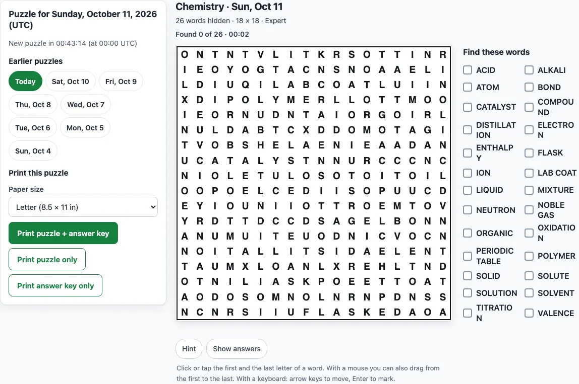 Daily word search example