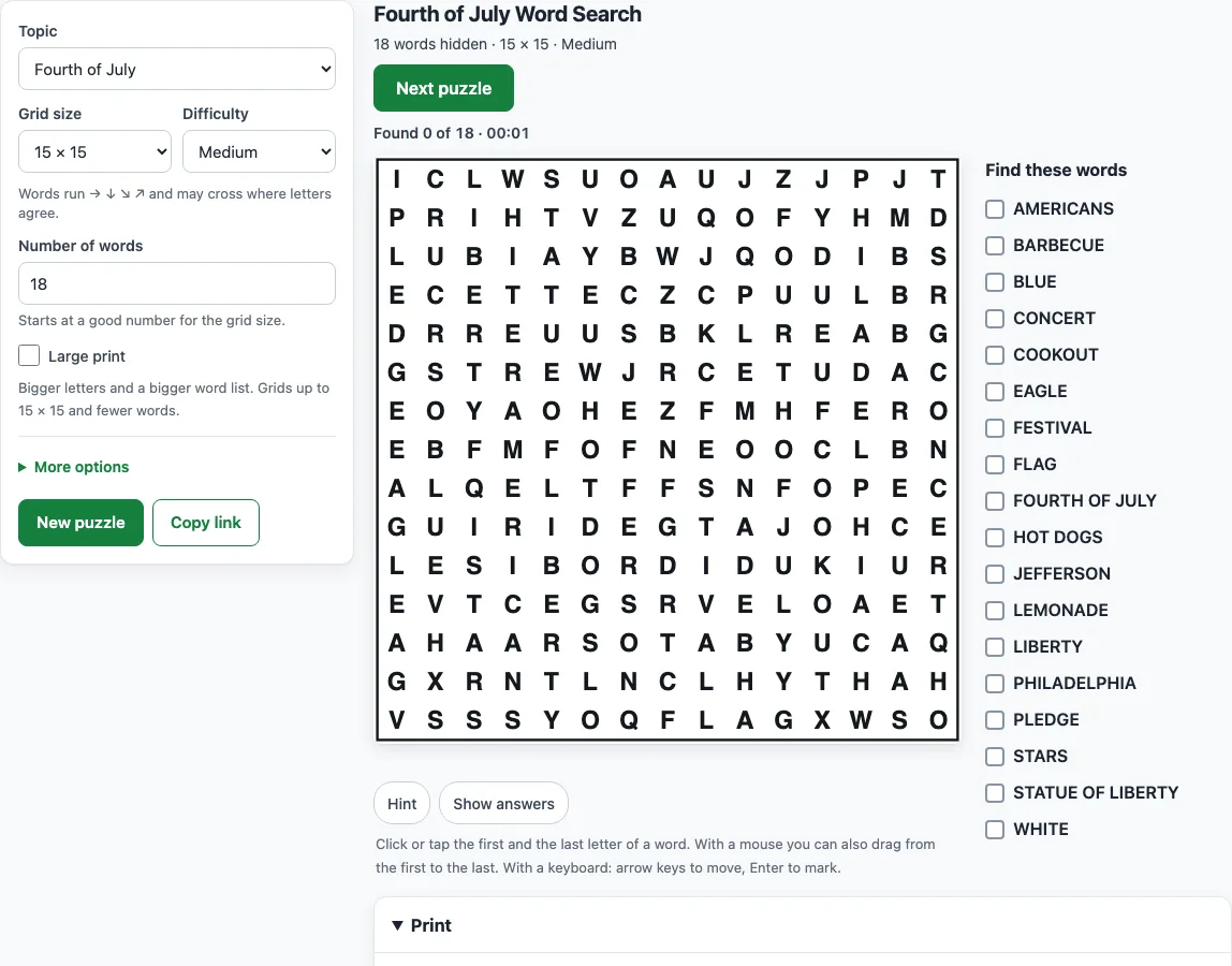 4th of july word search example