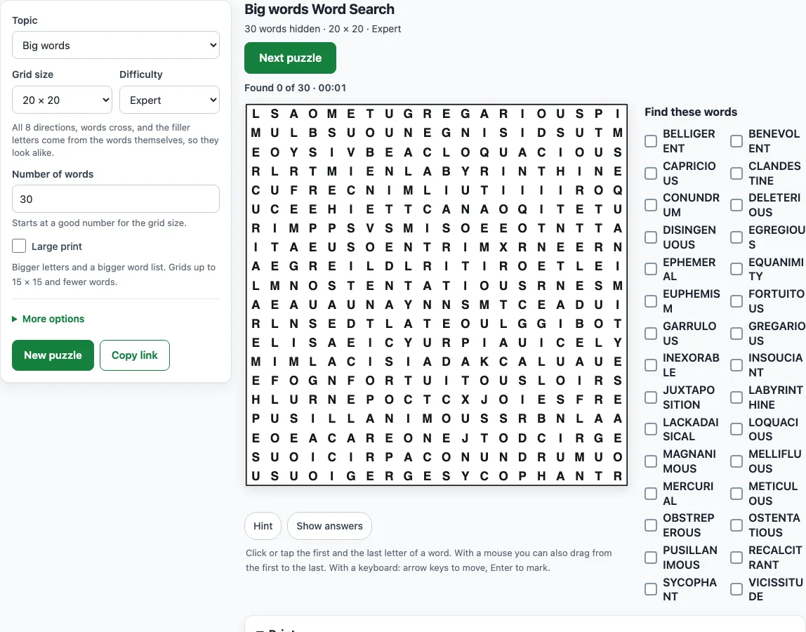 Hard word search example