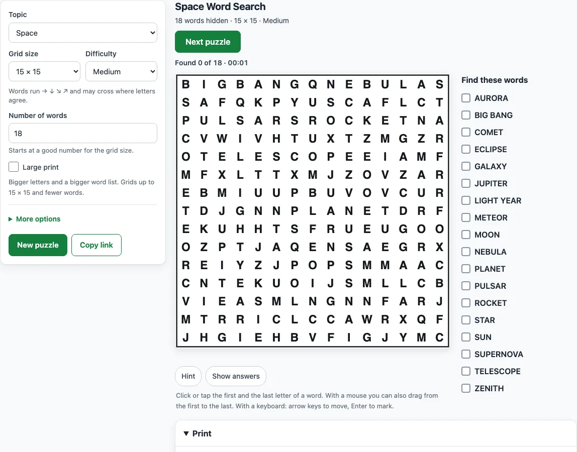 Science word search example