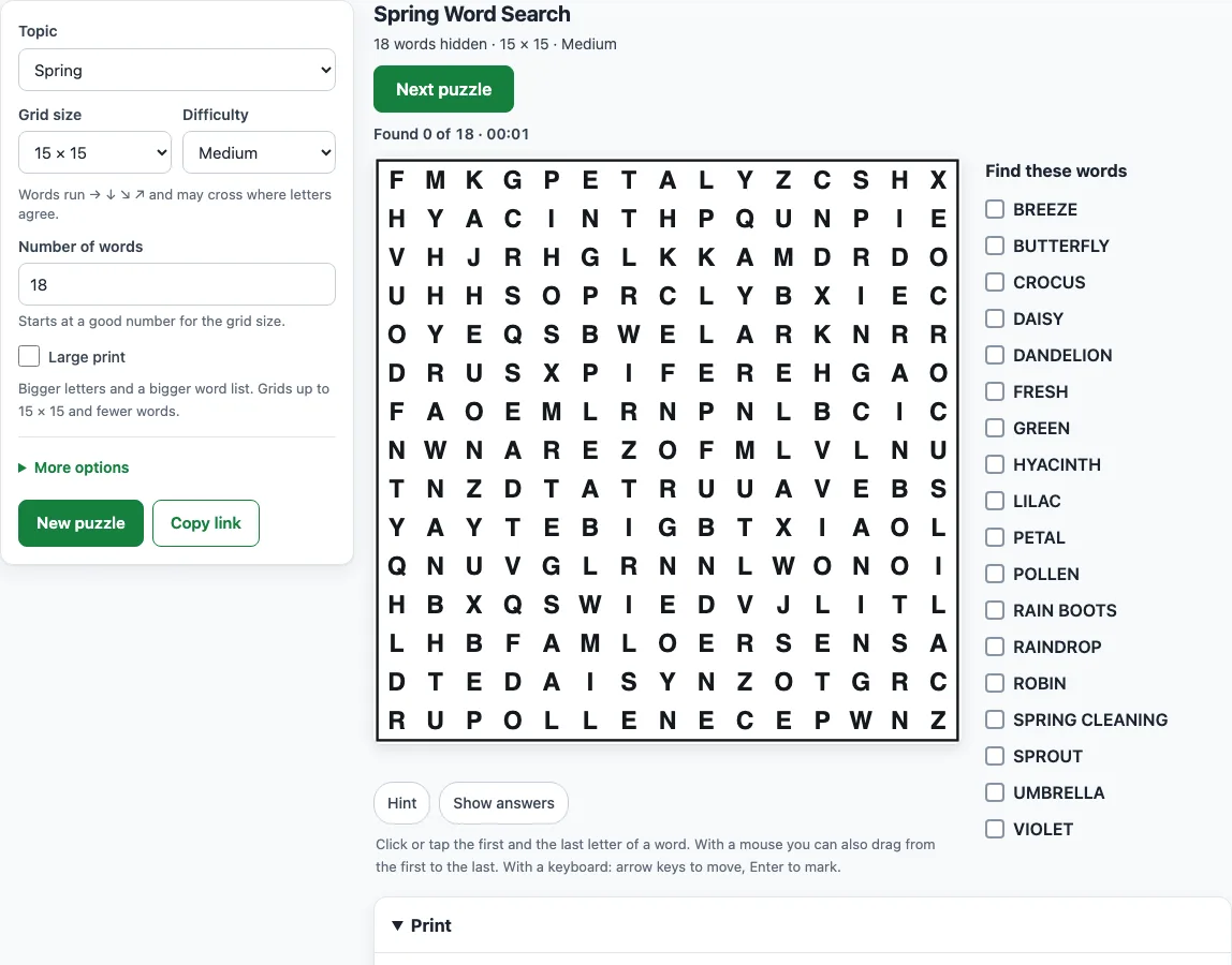 Spring word search example