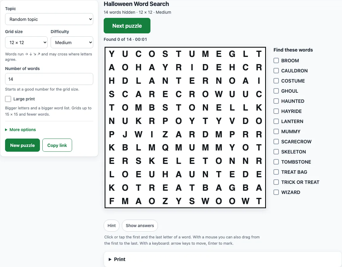 Word search online example