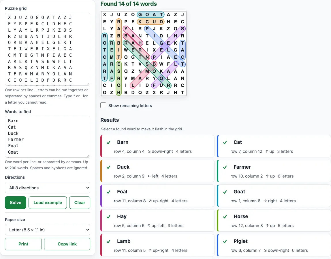 Word search solver example
